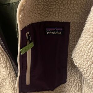 Patagonia Cream and Purple Fleece Jacket